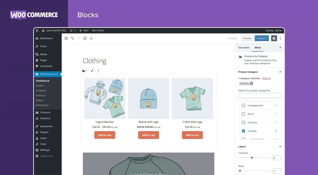 WooCommerce editor dashboard