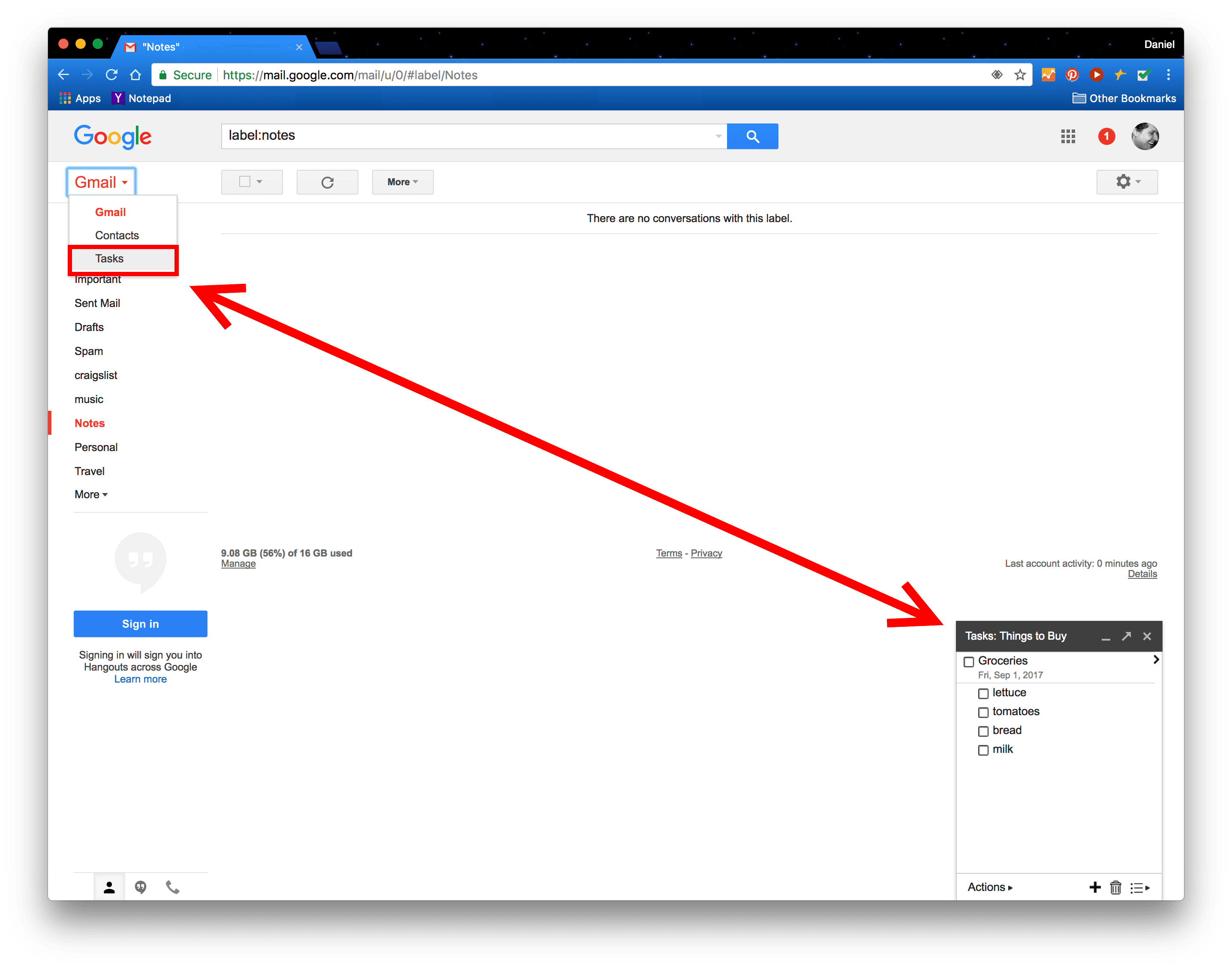 Using Google Task inside Gmail.